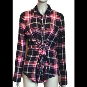 EUC Express Lace Up Plaid Shirt Size Small